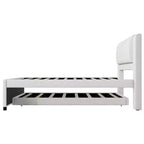 Cama de plataforma tapizada en lino de tamaño completo con cama nido, la cama nido puede ser plana o elevada, 4Q -ModernLuxe