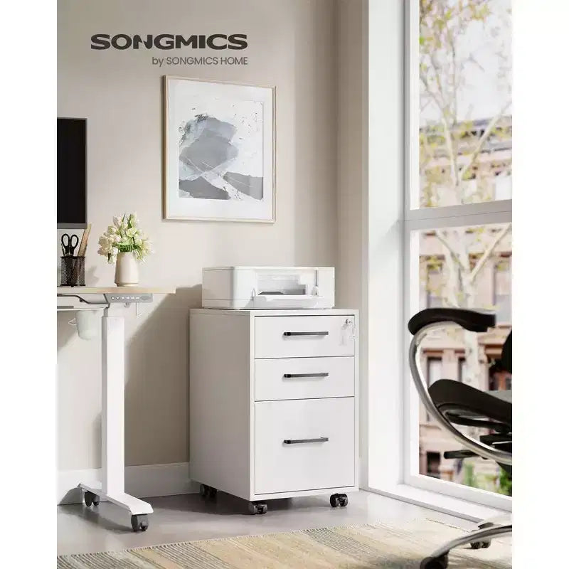 SONGMICS Archivador de Oficina con Cerradura, Pre-ensamblado a Excepción de Ruedas y Tiradores, para A4