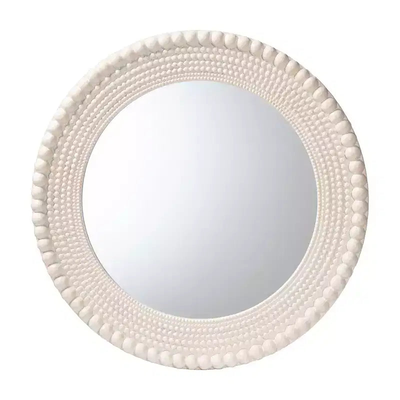 Espejo decorativo redondo moderno con cuentas Grazia de Baxton Studio en blanco perla