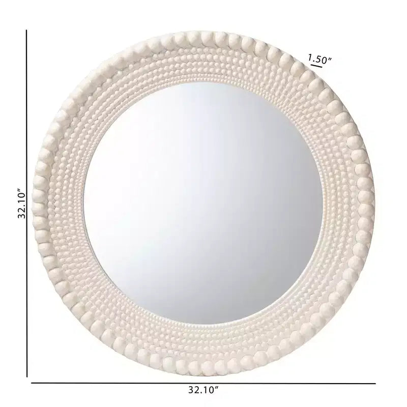 Espejo decorativo redondo moderno con cuentas Grazia de Baxton Studio en blanco perla