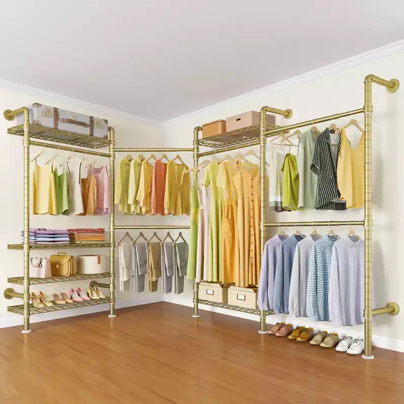 Timate L4 Estante para Ropa en Forma de L, Perchero de Tubo Industrial Expandible, Organizador de Armario Montado en la Pared, Armario Grande