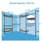 Timate L4 Estante para Ropa en Forma de L, Perchero de Tubo Industrial Expandible, Organizador de Armario Montado en la Pared, Armario Grande