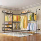 Timate L4 Estante para Ropa en Forma de L, Perchero de Tubo Industrial Expandible, Organizador de Armario Montado en la Pared, Armario Grande