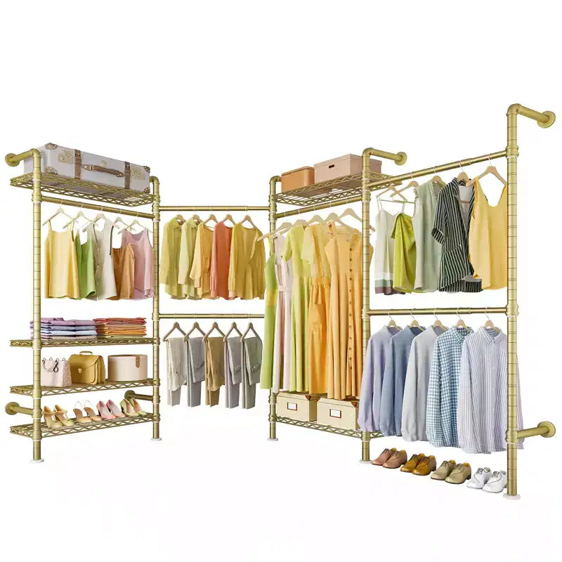 Timate L4 Estante para Ropa en Forma de L, Perchero de Tubo Industrial Expandible, Organizador de Armario Montado en la Pared, Armario Grande