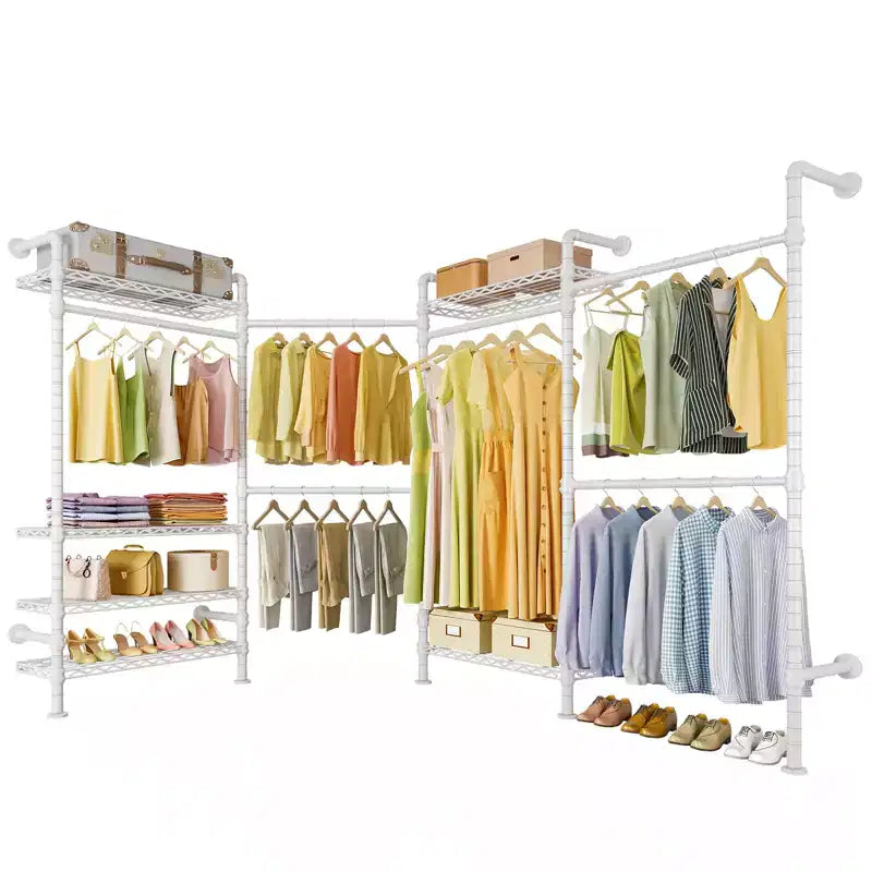 Timate L4 Estante para Ropa en Forma de L, Perchero de Tubo Industrial Expandible, Organizador de Armario Montado en la Pared, Armario Grande