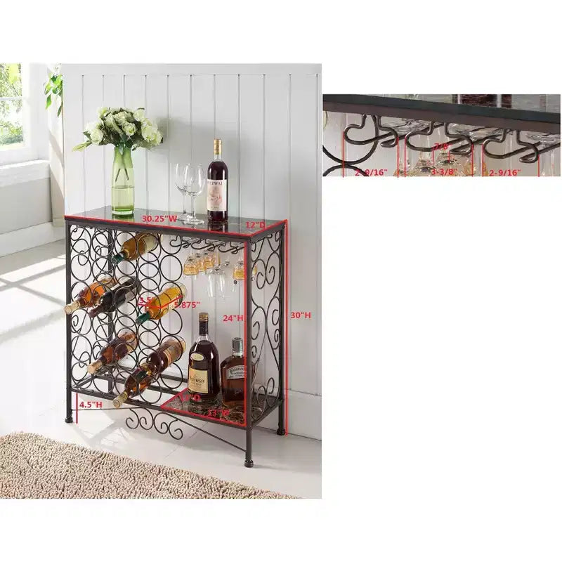 Kings Brand Furniture - Mesa botellero independiente, mueble bar para licores con almacenamiento de vino - Capacidad para 24 botellas y soporte para copas